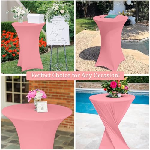 Image of 4 Pack 32x43 Inch Cocktail Table Cover Spandex Stretch Square Corners Tablecloth, Dusty Rose Cocktail Table Cloth Fitted High Top Table for Bar, Weddings, Birthday, Banquet, Party (Dusty Rose)