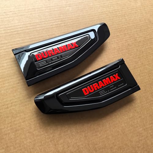 Image of 2pack OEM Duramax Vent Emblem 3.0L Right Left 3D Badge Replacement for 2021 2022 2023 2024 Yukon and Yukon XL Denali At4 84719447 84719448 (Gloss Black Red)