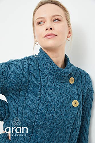 Image of Aran Woollen Mills Louisburgh Women's Asymmetrical Irish Cardigan, 100% Super Soft Merino Wool, Authentic Irish Knitwear
