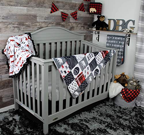 Image of Dear Baby Gear Reversible Baby Blanket, Nursery Cover for Newborn, Breathable, Lightweight Swaddle, Blanket for Girls and Boys, Bears, Moose, Northwood Adventure Faux Quilt, Moose, Arrows, 40 x 30in