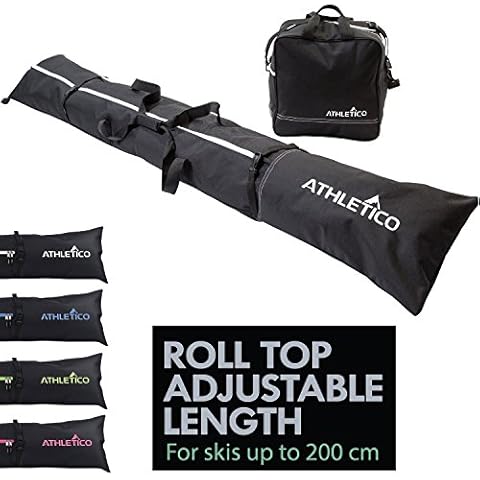 Athletico Ski Bag and Ski Boot Bag Combo - Ski Bags for Air Travel - Unpadded Snow Ski Bags Fit Skis Up to 200cm - For Men, Women, Adults, and Children (Black with White Trim) Cover