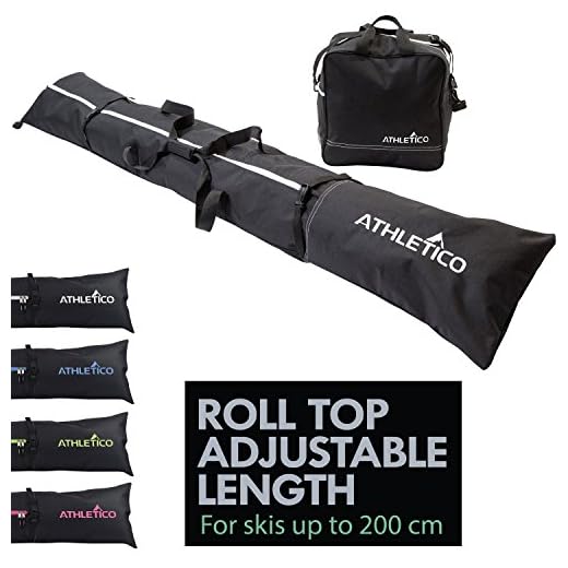 Athletico Ski Bag and Ski Boot Bag Combo - Ski Bags for Air Travel - Unpadded Snow Ski Bags Fit Skis Up to 200cm - For Men, Women, Adults, and Children (Black with White Trim)