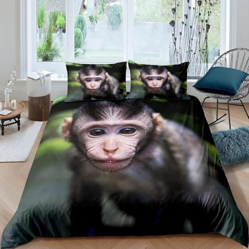 Funda Nordica Cama 135/150 Monos Funda Nórdica Edredon Animales Lindos Fundas Nórdicas 220x220 Microfibra Suave Ropa de Cama con Cremallera y 2 Fundas de Almohada P.1124