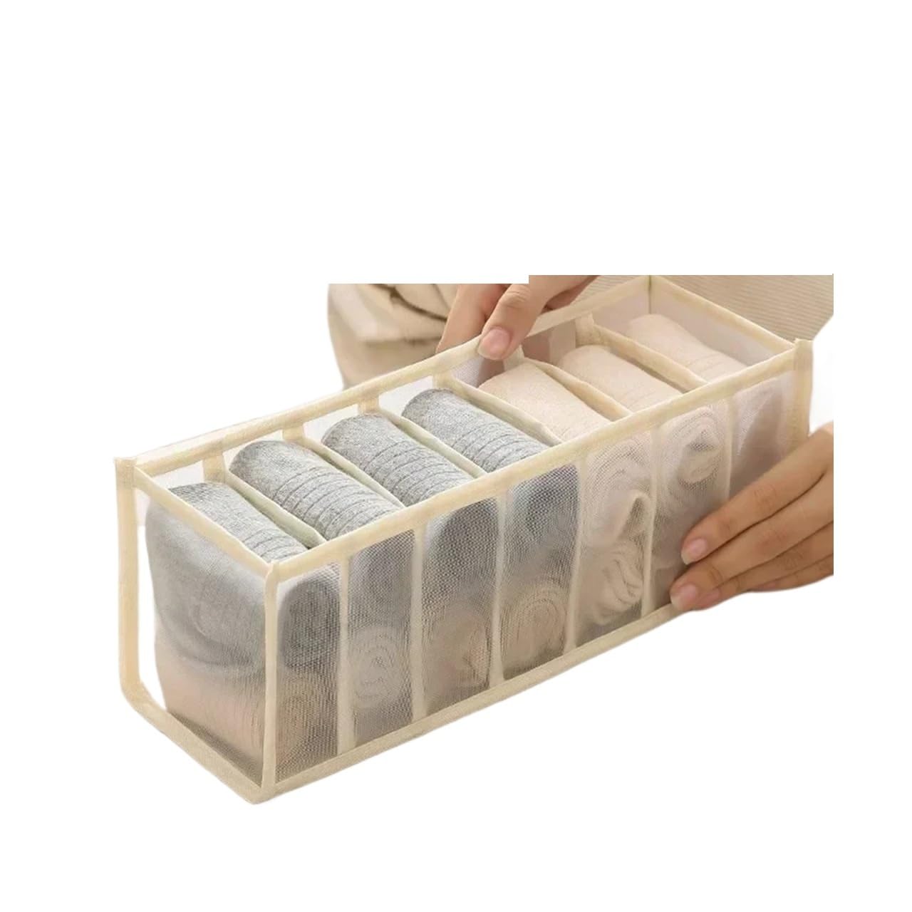 LADFRTYU Sock Storage Box Underwear Drawer Organizer Storage Box Foldable Closet Organizers Divider For Underpants Socks Bra Boxes(Beige 7 grid)