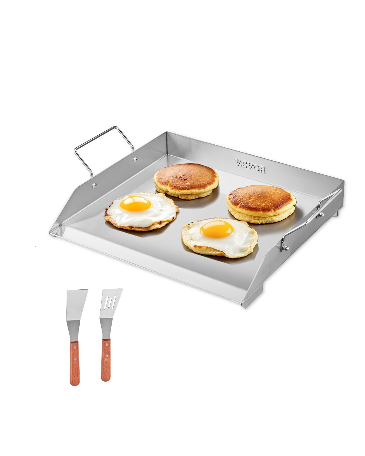 VEVOR Plaque de cuisson en acier inox, plaque de four rectangulaire universelle à dessus plat, 448 x 370 mm, batterie de cuisine familiale portable à gaz avec poignée, pour camping, fête de talonnage