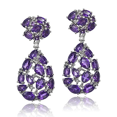Sterling Silver African Amethyst and White Topaz Cluster Tonal Teardrop Dangle Earrings2