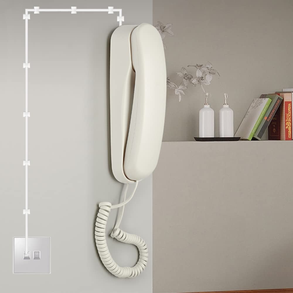 Cable telefónico de 100 pies (RJ11 6P4C) incluye acopladores de 1 en línea (doble RJ11 6P4C hembra) y 60 clips de cable, color blanco