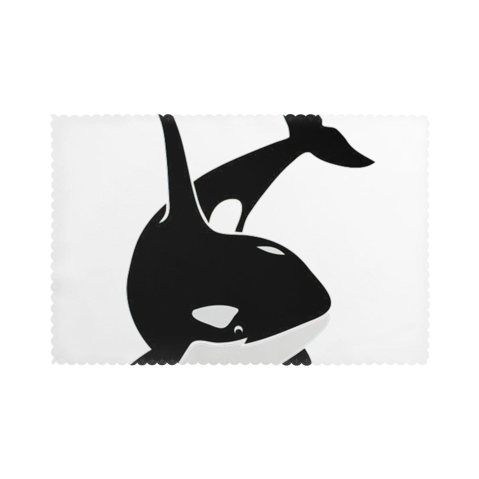 Killer Whale Dolphin Ocean Print Placemats Set Of 6, 12x18 Inch Polyester Washable Heat Resistant Kitchen Dining Table Mats