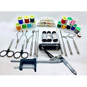 Olax Cronos HQ Kit de Montage de Mouches, Étau, Torche, Colle, Thread, Tinsel, Bobine, Ciseaux