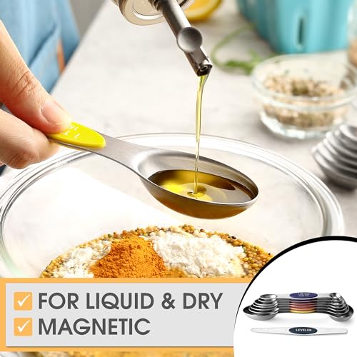 image for Spring Chef Stainless Steel Magnetic Measuring Spoons Set of 8 with Le