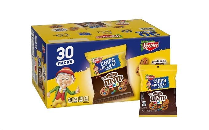 Keebler M&M Cookies – Paquete de 30 galletas – 30 x 45 g Bite-Size Cookies con lentejas de chocolate – Delicioso aperitivo