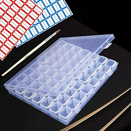 Rhinestone Gold Nail Box, 56 Slots Empty Clear Adjustable Storage Box With 80 Pcs Label Stickers Container Manicure Case Tool Set For Rhinestone Ring Earrings Diamond Painting Beads #TOP5