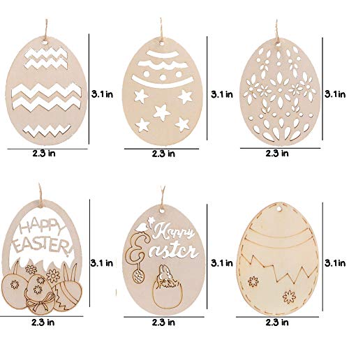 Unfinished Wooden Easter Ornaments, 36Pcs Diy Crafts Easter Egg Shape Cutouts Pendants Embellishments Wood Slices Hanging Tags With Ropes For Easter Hunt Activity Decor, Easter Party Favor Supplies #TOP2