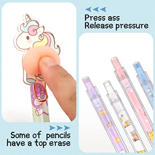 Geyee 40 Pack 0.5 Mm 0.7 Mm 0.9 Mm Mixed Cute Mechanical Pencils Cartoon Cool Pencils Kawaii Pencil Pastel Color Cute Pencils For School Office Kids Drawing Writing Supplies, Some With Top Erasers #TOP6