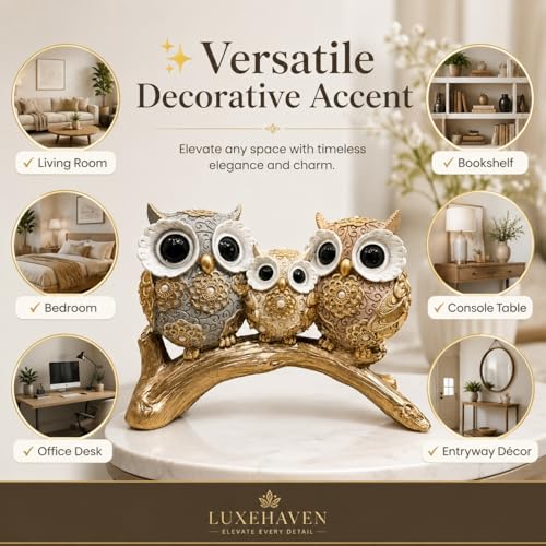 Image of ARMONIA Spiritual Three Wise Owl Showpiece for Good Luck, 6.6 Inch,Aesthetic Owls Showpiece, Feng Shui & Vastu Figurine,Evil Eye Protection,Home Decor for Living Room, Office Table & Best Gift Item