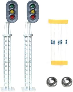 O Scale Model Train Block Signal 2-Pack 3-Aspect LED | 3-aspect LED, green yellow red, pre-wired resistors, 12V-16V DC, easy layout integration