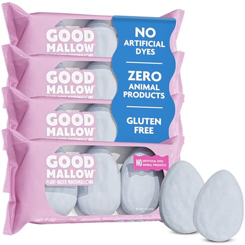GoodMallow Plant-Based Marshmallow Eggs –100% Vegan Marshmallows with No Artificial Dyes – Non-Dairy, Gluten Free, Gelatin Free Marshmellows, Easter Candy, Egg Candy (12 Blue Eggs)