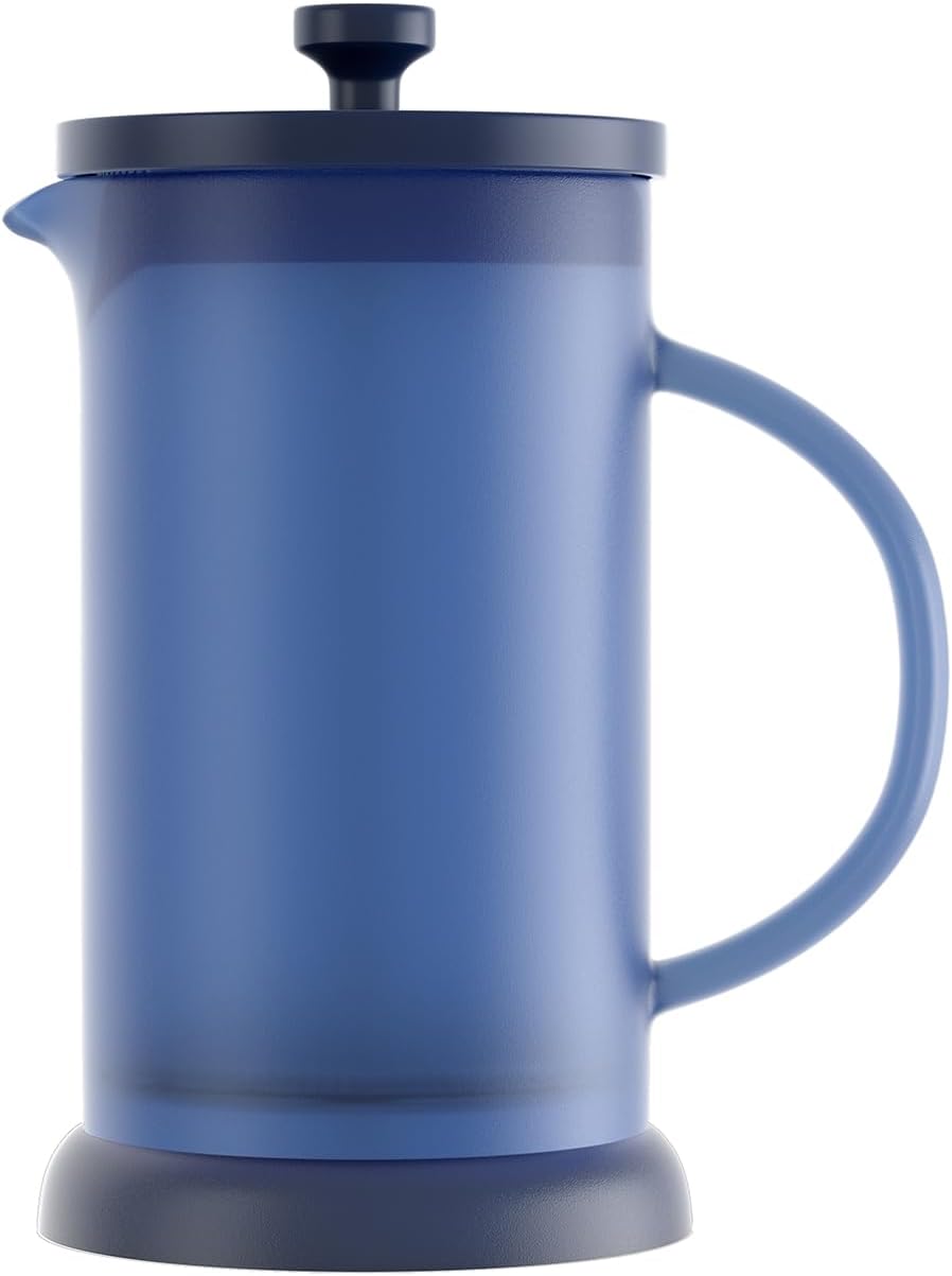 French press Coffee Maker Heat Resistant Durable Borosilicate Frosted Blue Glass 21oz.