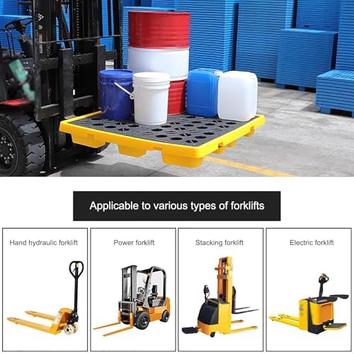 Industrial Spill Containment Pallet Oil Spill Containment Tray, Durable Leak Prevention Base for Industrial Drums, Essential for Safe Spill Management and Forklift Transp，Yellow+black 120x60x10cm
