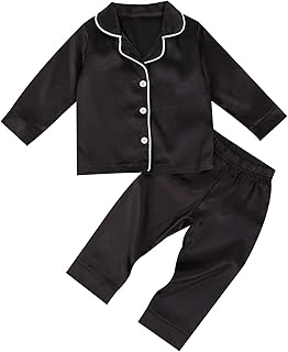 ZZLBUF Baby,Clothing,Baby Girls 0-24m,Sleepwear & Robes,Pyjama Sets Toddler Baby Boys Girls Satin Silk Pyjamas Short Sleeve Button Down Sleepwear Tops + Pants 2Pcs Loungewear Sleepsuit