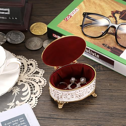 Gushbin Vintage Jewelry Box Small Trinket Box - Oval Enamel Treasure Chest Box Metal Jewelry Box Golden Rings Earrings Holder Hand Painted Jewelry Keepsake Box Gift For Birthday thumb #3