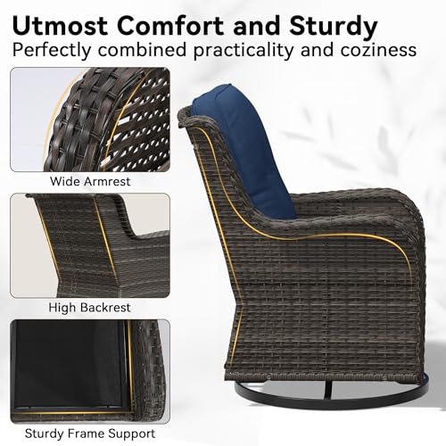 Image of 4 Piece Outdoor Swivel Rocker Patio Chairs Set, Patio Chairs Set of 4 with Thickened Olefin Cushions, High Back and Deep Seating, Hand-Woven PE Rattan for Porch, Deck, Blue