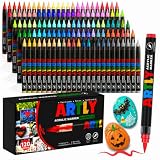 Efimeso 120 Couleurs de Feutre Acrylique Set de Marqueurs, Feutres Coloriage Adulte,Acrylic Marker à base d'eau pour Roche, Tissu,Céramique, Bois, Toile