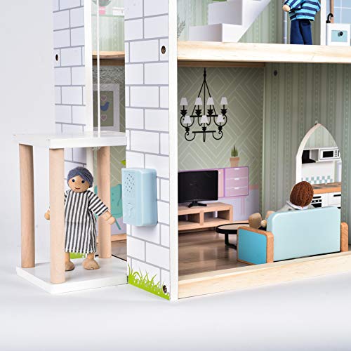 Giant Bean Wooden Dollhouse 2.6 Feet High With Elevator, Doorbell, Light,15 Pieces Furnitures And 3 Dolls, Toy Gift For Girls Ages 3-7+ #TOP4