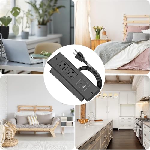 Geao Recessed Power Bar, 4.92ft Extension Cord with Multi Prise, Sleek Socket with 2 AC Sockets and 2 USB A & USB C Ports, Smart Power Bar for Desk Essentials, Home Improvement, Office, Dorm, Kitchen by Geao Adapter - Image 6