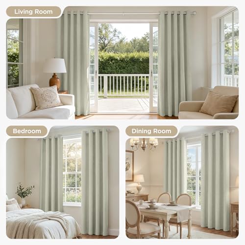 Image of Joydeco Blackout Curtains 84 Inches Long 2 Panels Burg, Room Darkening Curtains for Bedroom, 100% Black Out Textured Thermal Drapes Privacy Protection 2 Panels Set(W42 x L84 Inch, Light Beige)