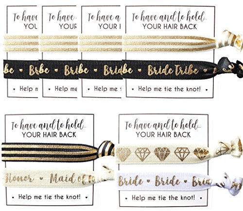 Bride Tribe Hair Tie Cards. to Have and to Hold, Your Hair Back. Help Me Tie The Knot. Bachelorette, Wedding Shower, Party Favors for Bridesmaids (Pack of 6, Black & Gold)