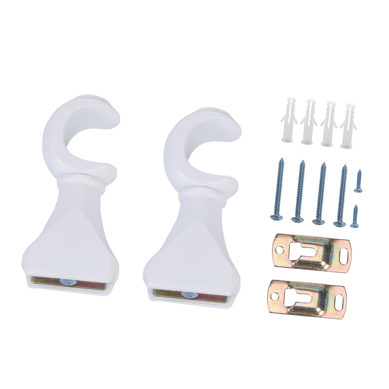 Pangboer White 2Pcs Window Curtain Hooks Drapery Poles Holders Bracket Open Wood Curtain Rod Brackets Hangers Easy Installation Wall Mount Bracket