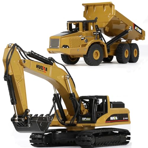 SHINESIGNAL Camion Benne Pelleteuse en Métal 1:50 - Set de Véhicules de Chantier avec Fonction de...