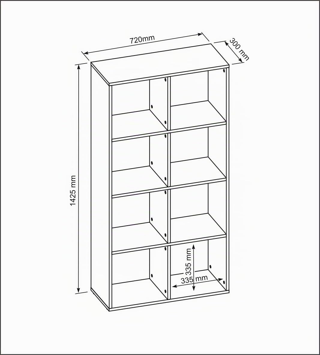 Étagère Cubique Ouverte – Bibliothèque Étroite avec 8 Compartiments, Étagère Moderne pour Salon et Bureau, Également Adaptée comme Séparateur de Pièce, Blanc 72x30x142 cm