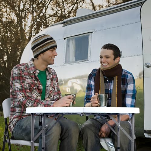 Image of Byliable 34 inch Square Folding Card Table, Fold-in-Half Utility Dining Portable Table Heavy Duty HDPE White Plastic Foldable with Carrying Handle Indoor Outdoor for Picnic, Camping, Party