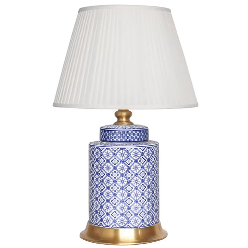 SANBDDLYY Hand-Painted Chinese Ceramic Table Lamp Fabric Shade - Traditional Vase-Designed Desk for Living Room and Bedroom