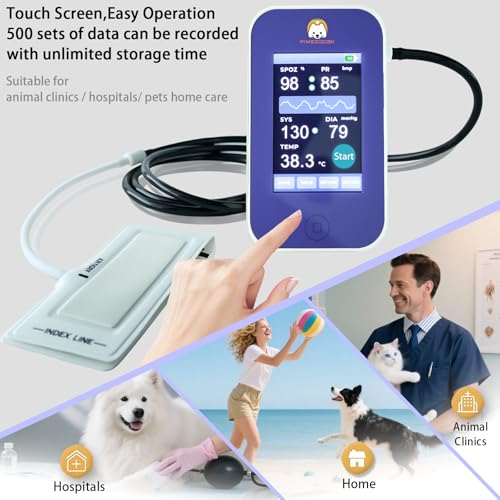 Image of Veterinary Monitor: Pets Vital Signs of spo2,Pulse Rate,Temperature and Blood Pressure Monitoring Dog or cat Blood Pressure Color Touch Screen Monitor
