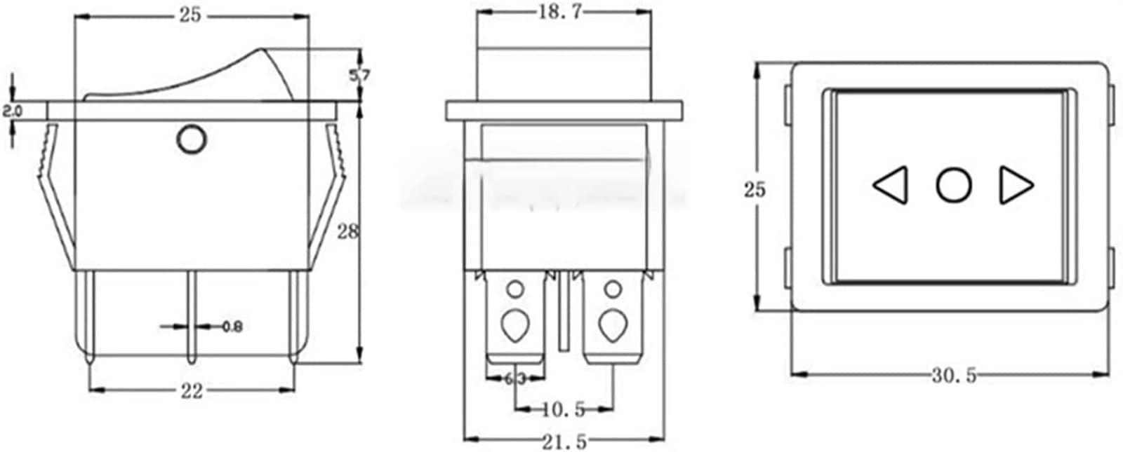 Interruptor basculante Kcd2 1 Uds Interruptor basculante Interruptor de Encendido 3 Posiciones 6 Equipos eléctricos con Interruptor de luz 16a 250vac / 20a 125va(On-Off-on)