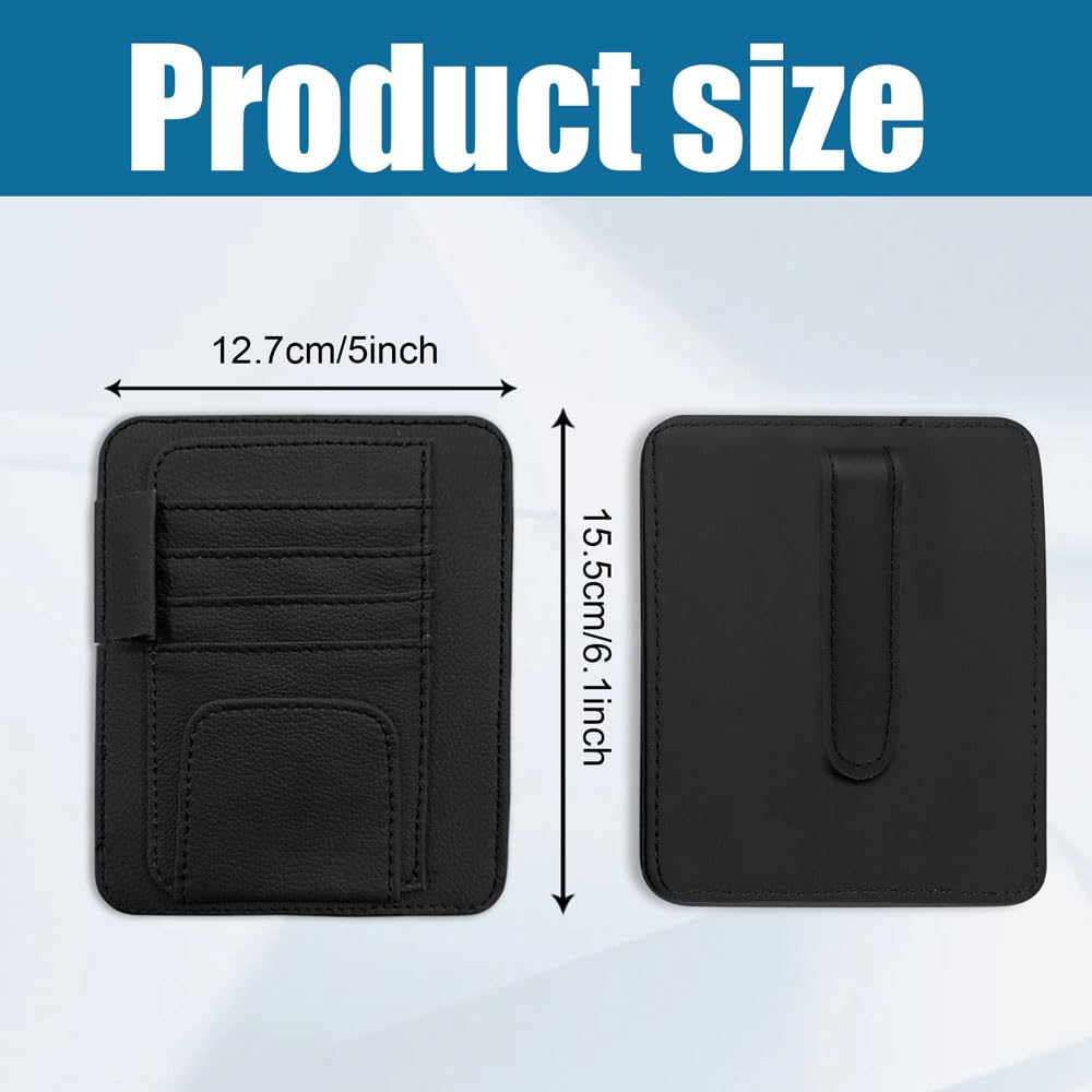 Tecledsn Small Leather Car Sun Visor Organizer Clip, Car Card Sleeve Pocket Organizer, Universal Car Visor Document Holder, Auto Visor Pocket Storage for Card Registration/Driving License Pen (Black)