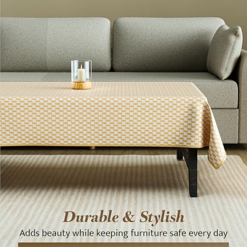 Image of Kuber Industries 36x54 Inch Vinyl 4 Seater Table Cover Cloth | Multipurpose Rectangle Dining Table Cover /Cloth for Party and Events | Lining - Golden