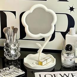 KEAINVRN Flower-Shaped Makeup Mirror for Desk Vanity Mirror for Bedroom,Living Room and Minimal Spaces Room Decor Home Decorations (White)