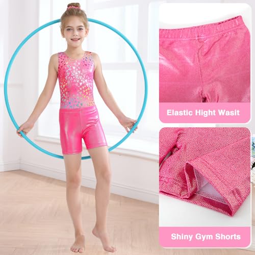 HOZIY Girls Gymnastics Leotards Outfits Sparkly Bow Back Unitards Biketard with Tumbling Shorts Hair band Kids 3-10 Years