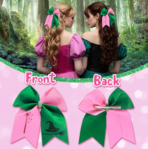 2 Pinzas para el cabello con lazo rosa y verde miniatura 7