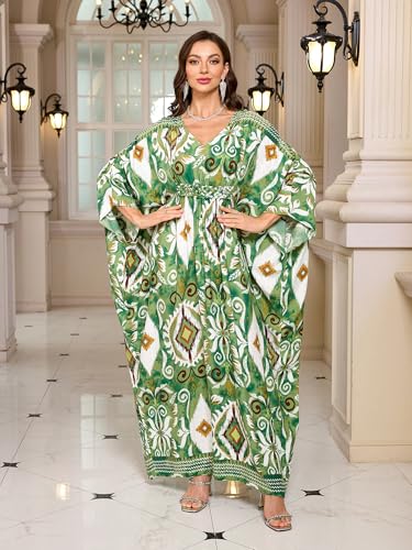 Image of Moss Rose Kaftan Dresses for Women V Neck Summer Swimsuit Cover up Caftan Maxi Beach Dresses