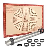 ステンレス 麺棒 厚さ調節可能 ケーキ パスタ 餃子 クッキー ピザ お菓子作り 製菓道具 製パン そば打ち めん棒 粘くない洗浄しやすい麺棒 + シリコン 大きいサイズクッキングマット 目盛り付き 50 × 40 cm キッチン 調理 ベーキングマット