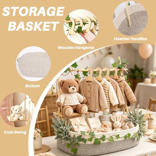 Image of Large Baby Shower Basket Empty Baby Shower Crate Closet Woven Baskets | 16.5 inch x 9.5 inch Woven Baskets with Clothes Hangers and Gift Bag New Born Empty Storage for Welcome Gift Pregnancy New Parent