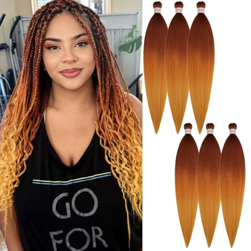 Gozill Ombre Braiding Hair Pre stretched Ginger Orange Blonde Hair for Braiding Prestretched Twist Gyal Hypoallergenic Non Toxic Synthetic Knotless