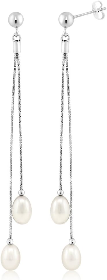 Cultured Freshwater Pearl Drop Dangle Long Earrings For Women | 925 Sterling Silver | Pearl Size: 7-7.5MM | Length: 3 Inch | Fine Jewelry Gifts for Her Mom Women Wife
