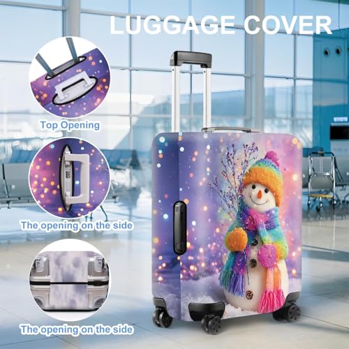 Image of Colorful Snowman Luggage Cover - Christmas Suitcase Protector, Stretchable Waterproof Travel Luggage Sleeve,S