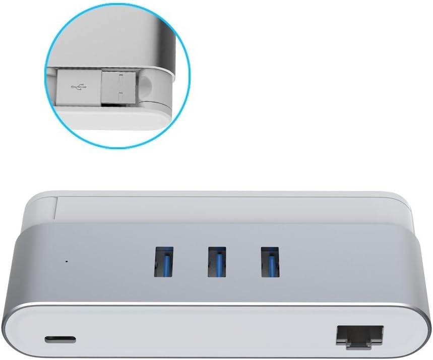 Veking USB Hub 3 Ports USB 3.0 Hub with USB Connector, Wired LAN Adapter Size 113 x 49 x 20 mm – Grey